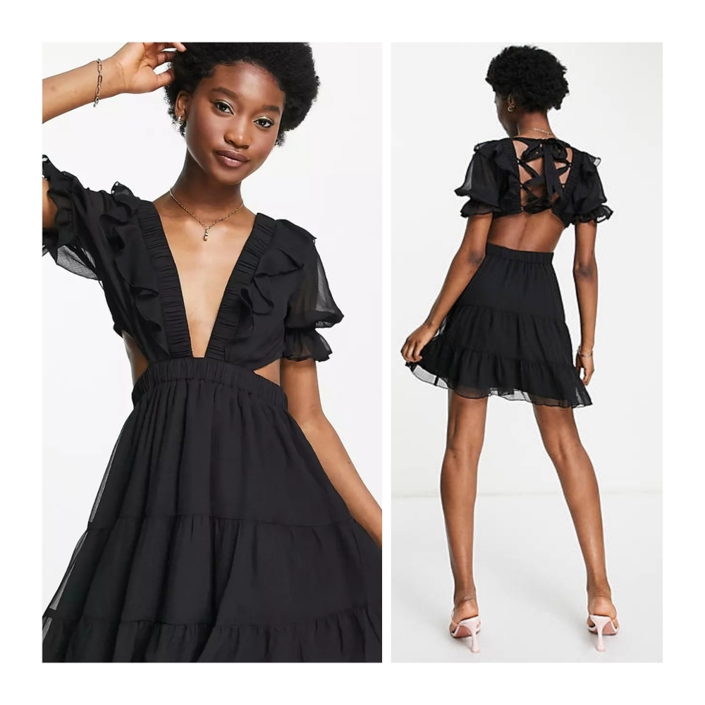 ASOS DESIGN | Mini tea dress in chiffon | Size 4 | Color Black